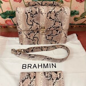 Brahmin Beige and Black Snake Print Crossbody Bag and matching wallet